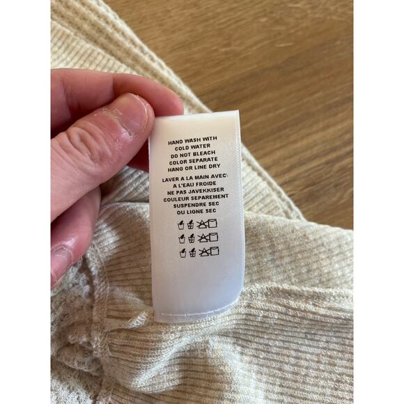 Eri + Ali Anthropologie Peplum Thermal Waffle Knit Top Size S Cream Long Sleeves - Picture 5 of 7